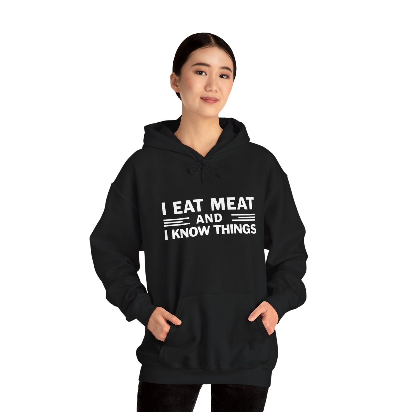 Eat Meat and Know Things Text Only Adult Unisex Hoodie