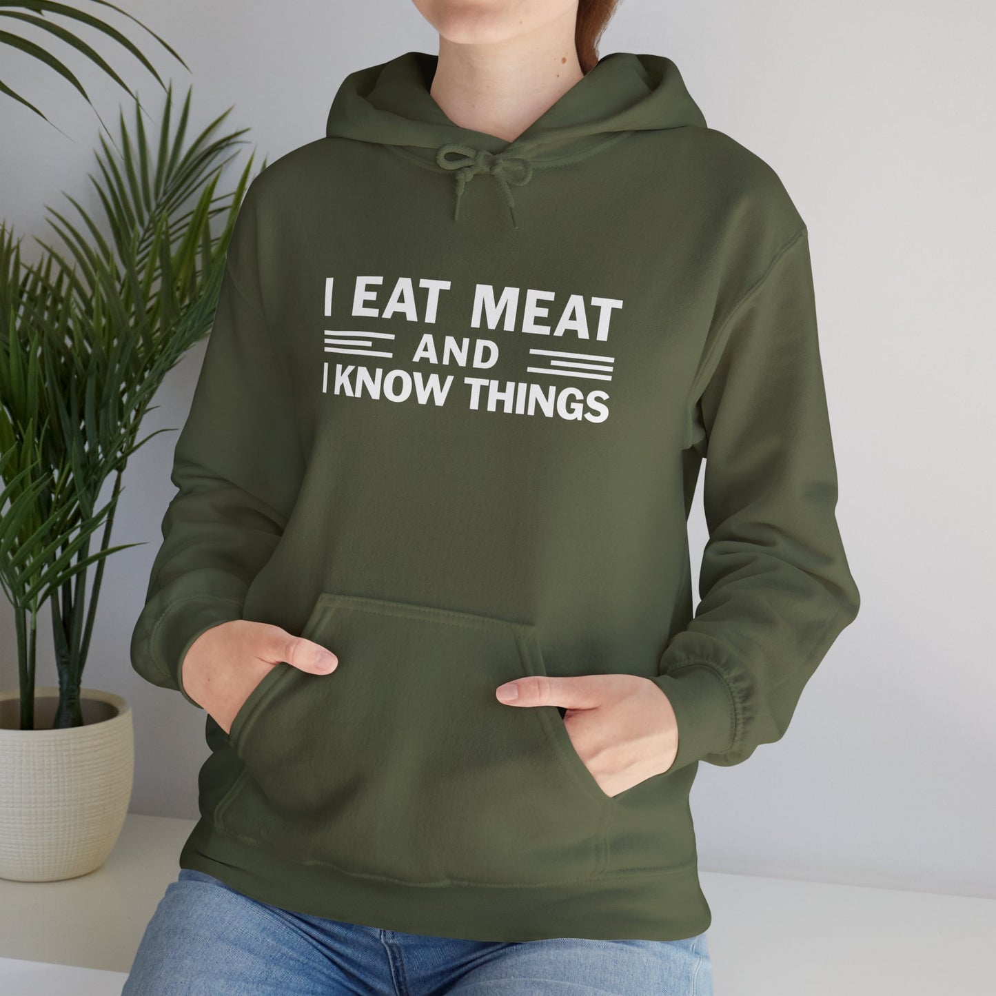 Eat Meat and Know Things Text Only Adult Unisex Hoodie