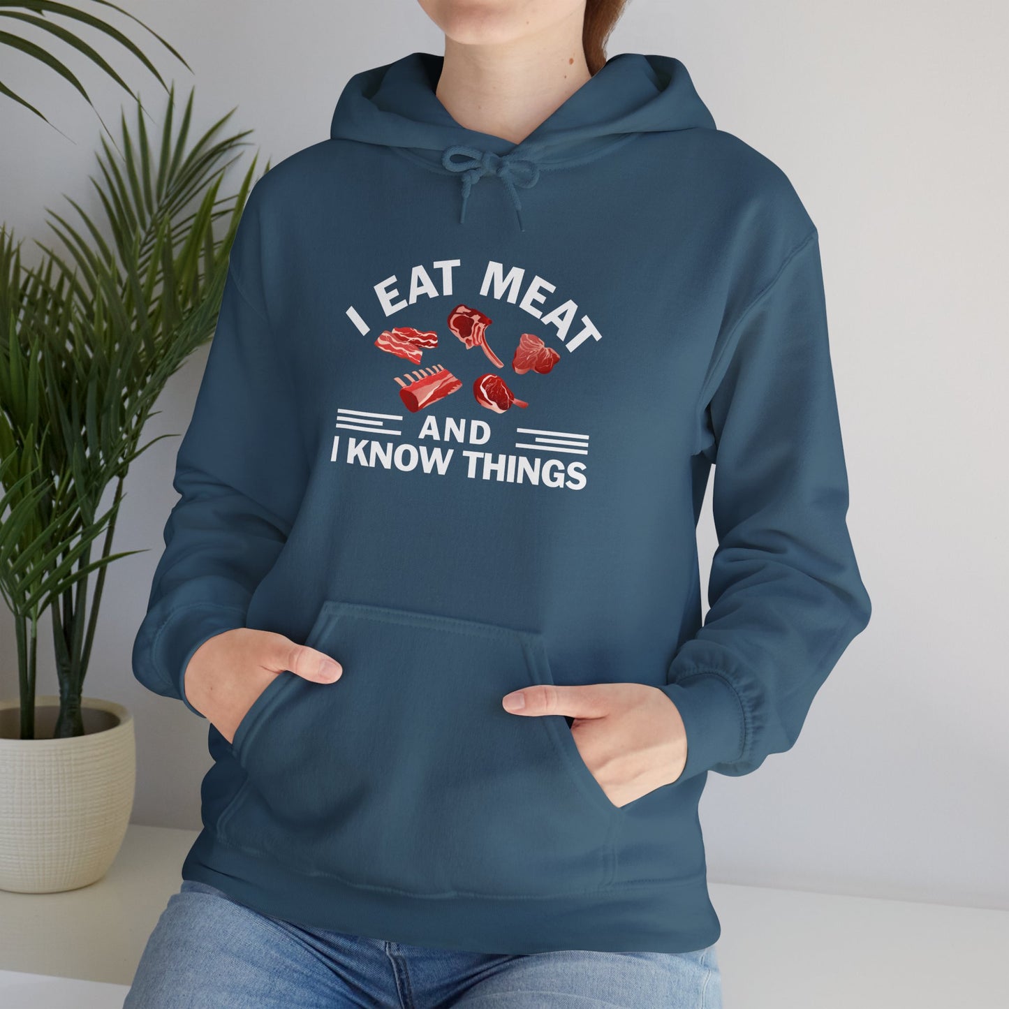 Eat Meat and Know Things with Graphic Adult Unisex Hoodie